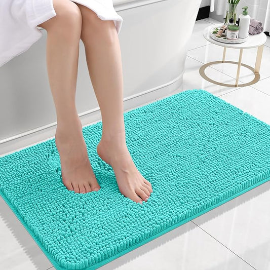 OLANLY Bathroom Rugs 24x16, Extra Soft Absorbent Chenille Bath Rugs, Rubber Backing Quick Dry, Machine Washable Bath Mats for Bathroom Floor, Tub and Shower, Home Decor Accessories, Teal