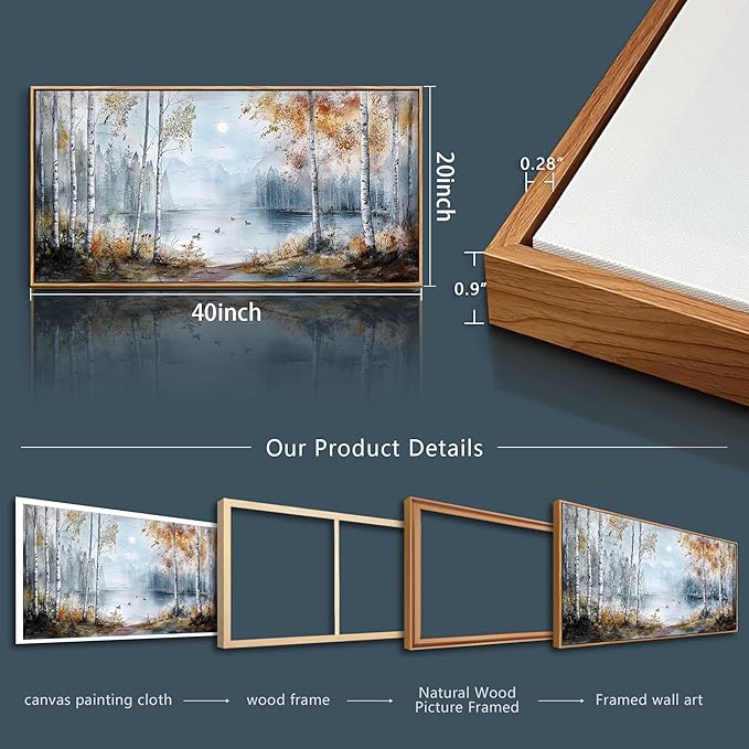 QIYILEXWART Canvas Wall Art For Living Room Wall Decor For Bedroom Office Wall Decoration Birch Forest Landscape Painting Farmhouse Pictures Artwork Room Aesthetic Home Decor 20x40 In