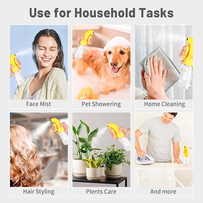 Continuous Ultra Fine Mist Spray Bottle (200ml) 360° Multi-Use for Hair, Plants, Cleaning, Skin Care Leakproof & Durable Banana Yellow 1 Pack