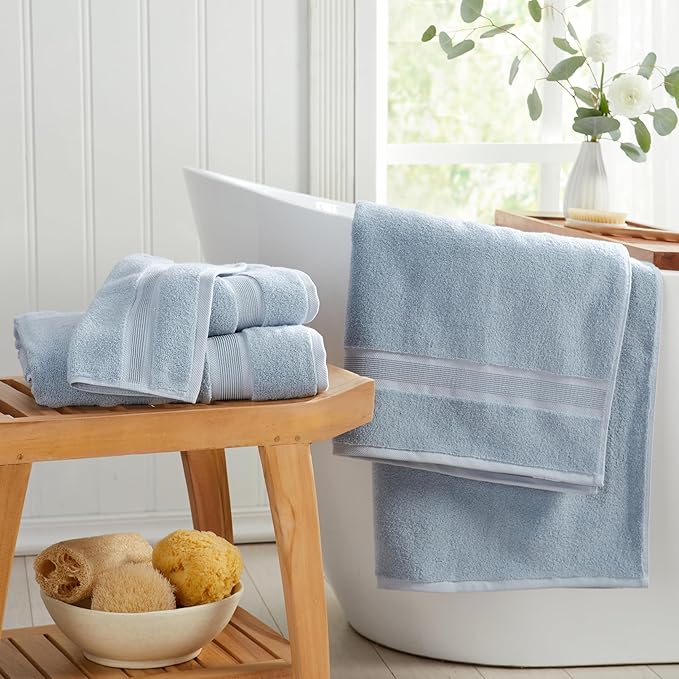 Springtree Home Luxury Bamboo Rayon Bath Towel Set 6 Piece Set | 35% Bamboo Rayon - 65% Cotton | Absorbent Quick-Dry Towels for Bathroom | Oeko-TEX Standard 100 Cotton | Blue Fog