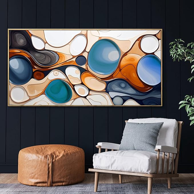 yiijeah Large Paintings for Living Room - Abstract Canvas Picture Boho Minimalism Modern Oversized Wall Decor Blue and Orange Prints Wall Decor for Office Bedroom Home Decoration - 58x29 Inches