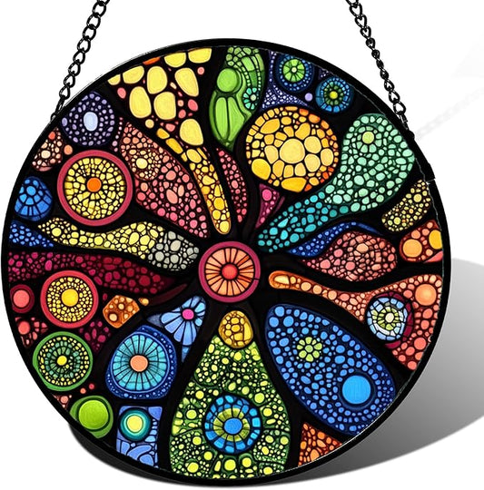 Stained Glass Window Hanging Colorful Abstract Plants 7.8" - Retro Boho Suncatcher Door Garden Sun Catcher Home Decor Birthday Christmas for Mom Men Woman Nana