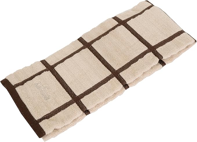 All-Clad Checked Kitchen Towel: Highly Absorbent, Super Soft Long Lasting - 100% Cotton, 17"x30" Tea Towel for Cleaning & Drying Dishes, Pans, Glassware, or Countertops, (1-Pack), Almond