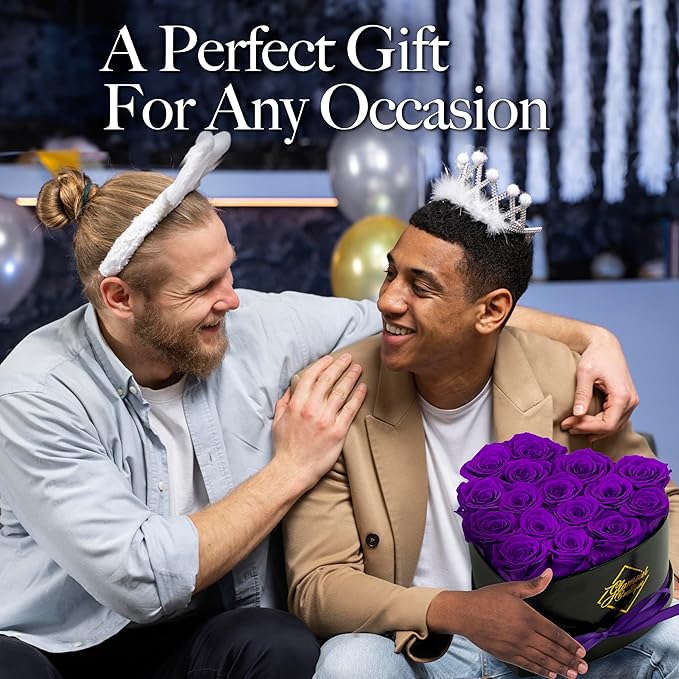 GLAMOUR BOUTIQUE 16 Flower Forever Heart Shape Box - Preserved Roses Gift for Her, Preserved Flowers, Purple