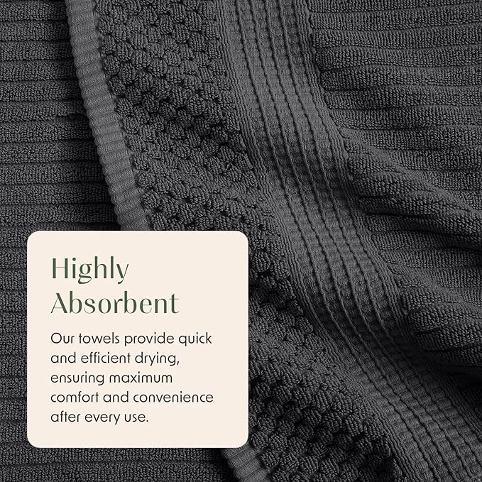 Springtree Home 100% Cotton Bath Towel Set of 4 | Super Soft & Absorbent with Quick-Dry Fibers | 4 Bath Towels | Textured and Durable Cotton | Krista Collection - Black Ink