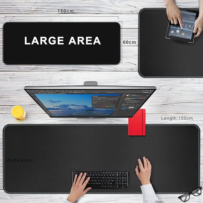 CENNBIE Leather Desk Mat, 59” x 23.6” Extra Large Desk Pad Blotter Protector, Extended Non-Slip Mouse Pad, Waterproof PU Leather Desk Mat on top of desks Large for Office and Home (Black)
