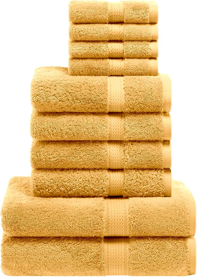 BLUENILEMILLS Madison Egyptian Cotton Towels, Towel Set for Bathroom, Shower, Hotel, Plush, 900 GSM, Highly Absorbent and Ultra-Soft Towels, Bath Essentials, 10 Piece Assorted Towel Set, Gold