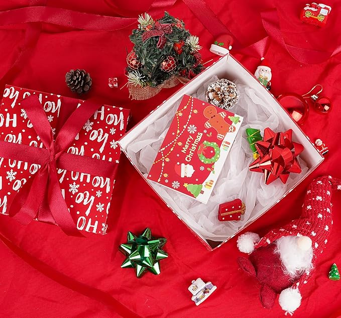 Jaywayang 5 Pack Red Christmas Gift Boxes with Lids, Ribbons and Tissue Papers Square Gift Boxes - 7.1 Inch - Presents Wrapping Christmas Gift Holiday New Year Party Favor Boxes.