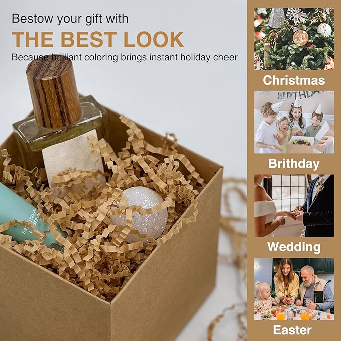 2LB Crinkle Cut Paper Shred Filler for Bag Gift Box Basket Confetti Paper Shreded Stuffing Decoration for Christmas Day Holiday Party(Kraft)