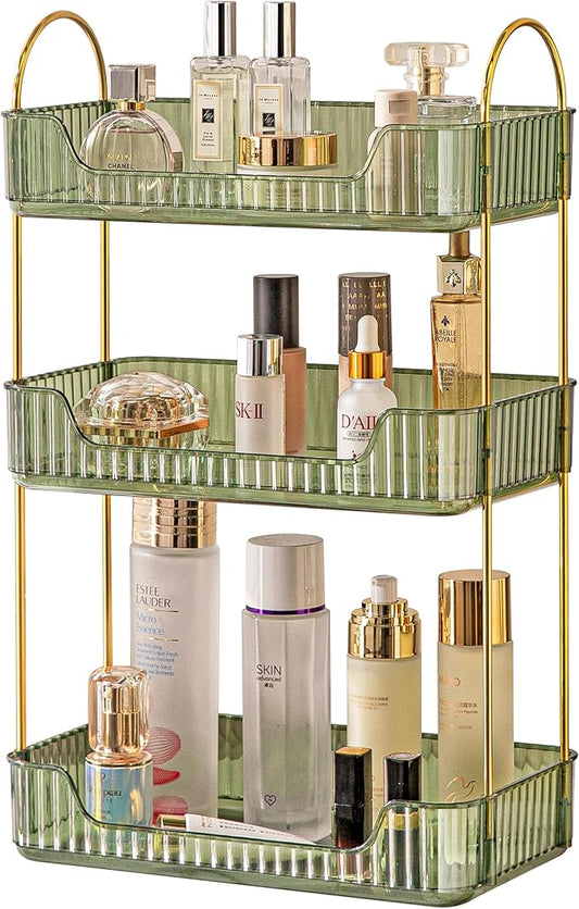 3 Tier Bathroom Organizer Countertop Makeup Perfume Tray Skincare Organizer for Bathroom Dresser Vanity (Green)