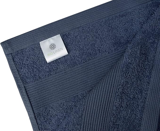 BIOLINEN Navy Bath Towels 24x48 inches 6 Pack | Ultra Soft, Highly Absorbent | 100% Cotton Towels for Bathroom, Gym, Spa, and Hotel Use