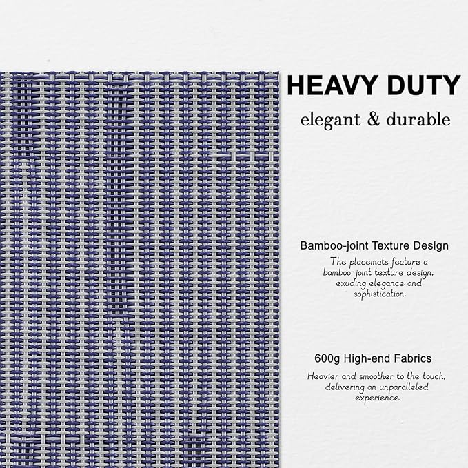 Placemats Set of 8, Vinyl Woven Place Mats Indoor Set of 8 Washable Wipeable PVC Table Mats Heat-Resistant Non Slip Plastic Placemat for Kitchen Dining Outdoor Table (Blue Gray, Set of 8)