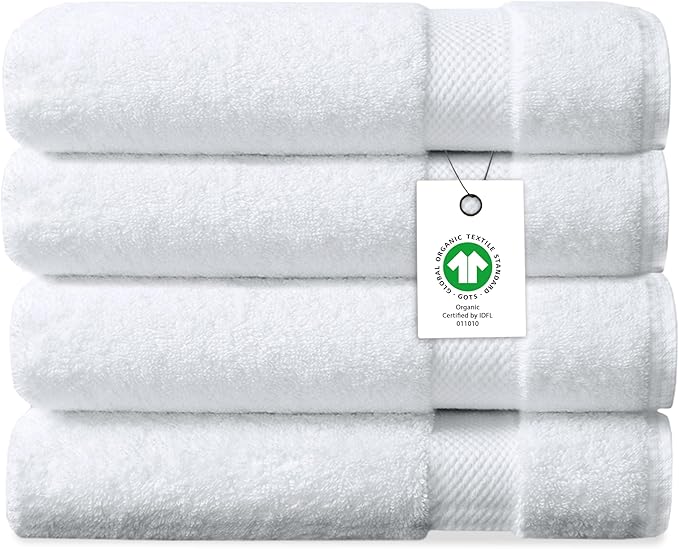 Delara Organic Cotton Luxuriously Plush Bath Towel Pack of 4 | GOTS & OEKO-TEX Certified | Premium Hotel Quality Towels | Feather Touch Technology|650 GSM Long Staple|Soft, Quick Dry & Ultra-Absorbent