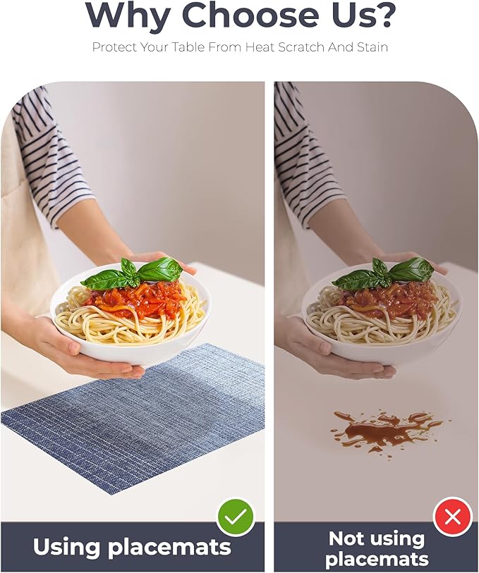 Leetaltree Gradient Blue Woven Placemats Set of 4 - Heat Resistant Non-Slip Place mats for Dining Table, Washable Durable PVC Vinyl Woven Table Mats(Gradient Blue, 4)