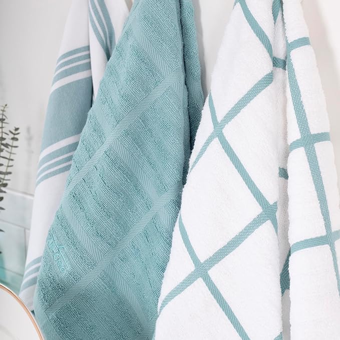 All-Clad Checked Kitchen Towel: Highly Absorbent, Super Soft Long Lasting - 100% Cotton, 17"x30" Tea Towel for Cleaning & Drying Dishes, Pans, Glassware, or Countertops, (1-Pack), Rainfall