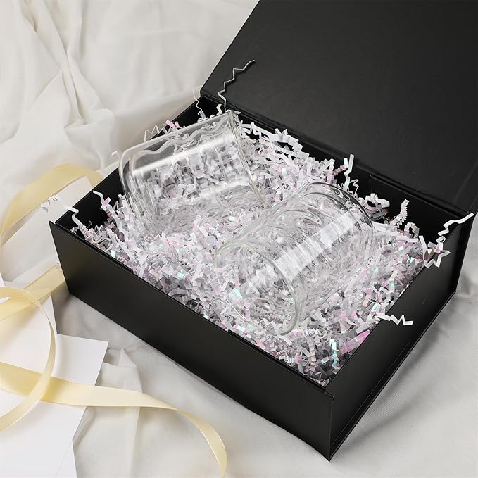 Black Gift Box,10x7.3x3.5 Gift Boxes With Lids For Presents Includes Ribbon And Diy Printable Sticker Paper,Bridesmaid Proposal Box,Magnetic Gift Box For Birthday,Wedding,Graduation