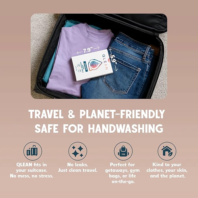QLEAN Laundry Detergent Sheets (Travel Size 10 Loads) – Travel Laundry Detergent Sheets for Sensitive Skin, Unscented Fragrance Free Eco-Friendly Laundry Soap, HE & Standard Washer Safe, Stain Remover