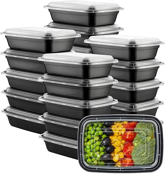GUSTO [24 oz - 50 Count 1-Compartment Meal Prep Containers with Lids – Reusable, Microwaveable, Dishwasher & Freezer Safe, BPA-Free Food Storage Boxes for Portion Control (Formerly Comfy Package)