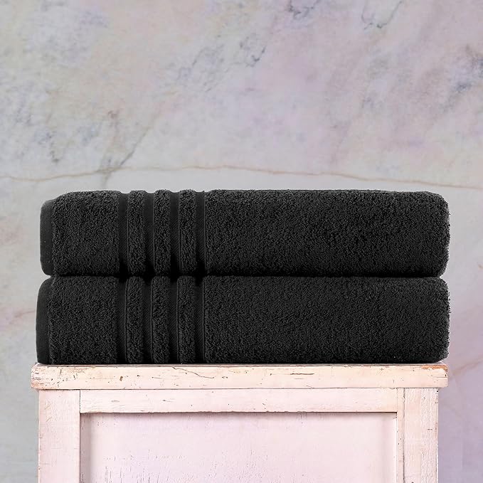 Hawmam Linen Jumbo Large Bath Sheets Towels 2 Pack Soft and Absorbent, Premium Quality 100% Cotton Towels (Black, Bath Sheet)