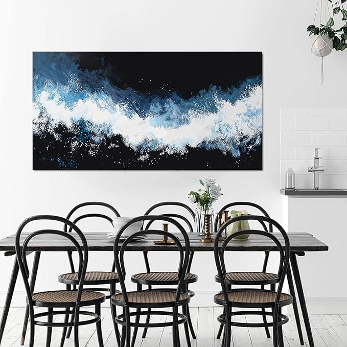 YISXINOAG Canvas Wall Decor Modern Abstract Art Wall Decor Black and White Wall Art Canvas Prints Modern Home Decorations Blue and White Wave Abstract Art for Bathroom Ready to Hang Size 20"X40"