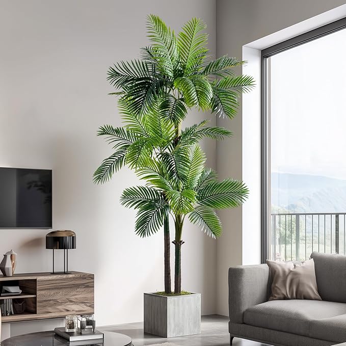 9.1FT Artificial Phoenix Palm Tree with Coconut Fruit Outdoor Indoor Decor Large Faux Coconut Silk Palm Tree Tropical Fake Tree Large Faux Sago Palm Plant for Home Yard Outside Patio Poolside