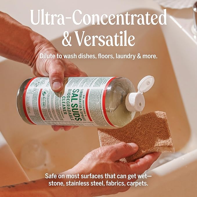 Dr. Bronner's - Sal Suds Biodegradable Cleaner (1 Gallon) - All-Purpose, Pine Cleaner for Floors, Laundry and Dishes, Concentrated, Cuts Grease and Dirt, Powerful Formula