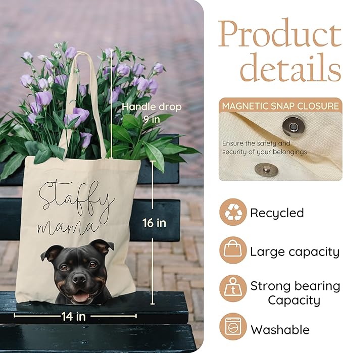 Dog Mama Tote Bag – Cute Dog Lover Canvas Bag, Reusable Shopping Shoulder Bag for Women, Pet Mom Gift,