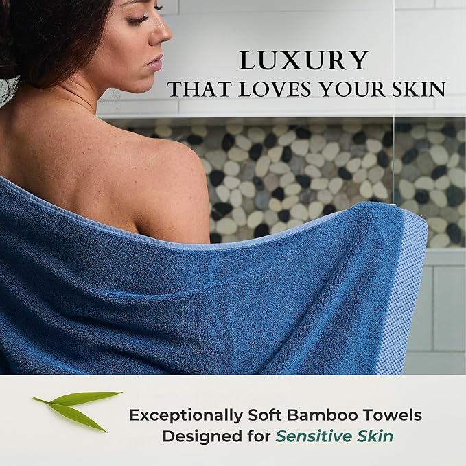 BedVoyage Luxury Bath Towels Set of 8 - Ultra Soft Plush Bathroom Towel Set - Highly Absorbent Viscose from Bamboo Bath Towels Ultra Soft - Spa Towel for Body - Indigo