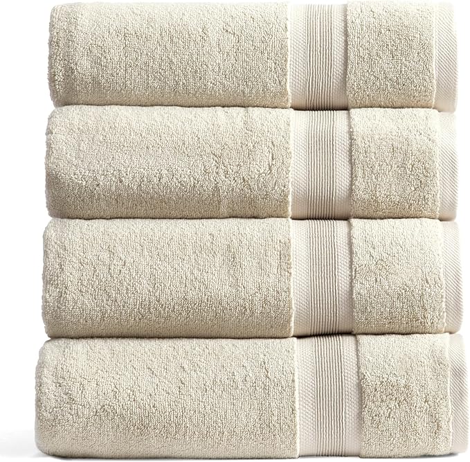 Springtree Home Luxury Viscose from Bamboo Bath Towel Set of 4 | 35% Viscose from Bamboo - 65% Cotton | Absorbent Quick-Dry Towels for Bathroom | Oeko-TEX Standard 100 Cotton | Sand