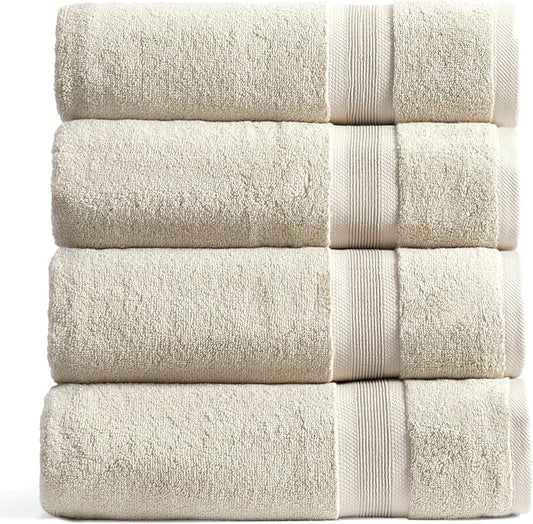 Springtree Home Luxury Viscose from Bamboo Bath Towel Set of 4 | 35% Viscose from Bamboo - 65% Cotton | Absorbent Quick-Dry Towels for Bathroom | Oeko-TEX Standard 100 Cotton | Sand