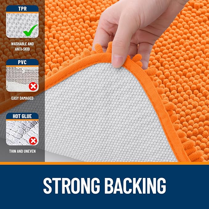 OLANLY Bathroom Rugs 70x24, Extra Soft Absorbent Chenille Bath Rugs, Rubber Backing Quick Dry, Machine Washable Bath Mats for Bathroom Floor, Tub and Shower, Home Decor Accessories, Orange