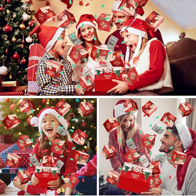 BABORUI Christmas Surprise Gift Box Explosion for Money With Confetti, Seeroze Surprise Money Box for Cash Gift (Red Snowman)