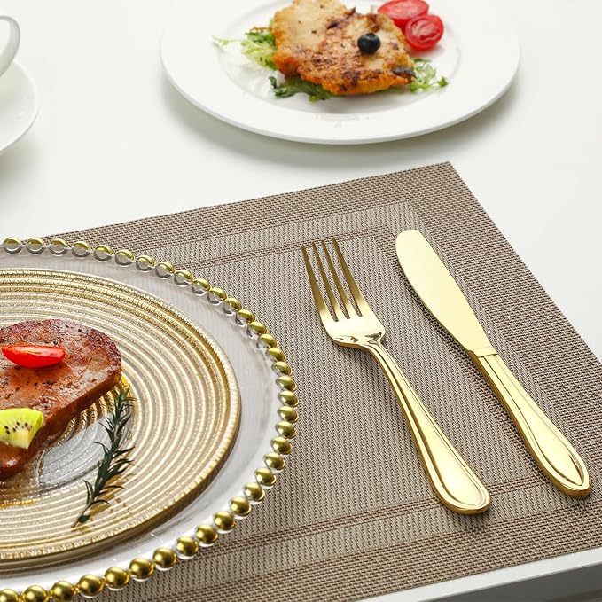 Gold Silverware Set, 40 Piece Flatware Cutlery Set for 8,18/0 Stainless Steel Utensils,Mirror Polished Modern Tableware for Home & Kitchen Dining Wedding, Party