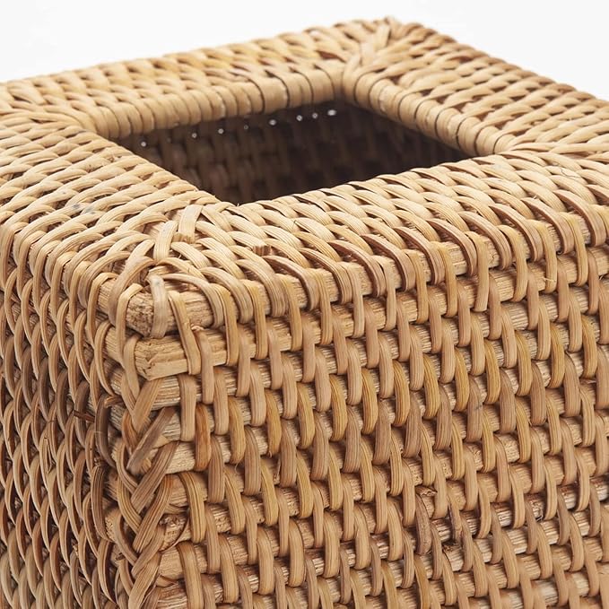 2 Pack Rattan Tissue Box Cover Square, Wicker Tissue Box Holder, Decorative Woven Facial Tissue Holder for Bathroom, Kitchen, Living Room, Bedroom (5.5 x 5.5 x 5.7 inch, Natural)