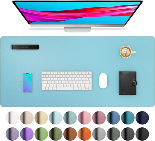 Aothia Large PU Leather Desk Pad Protector – Non-Slip Mouse Pad & Writing Mat for Office/Home, Waterproof, Easy to Clean(23.6" x 13.7", Blue Topaz)