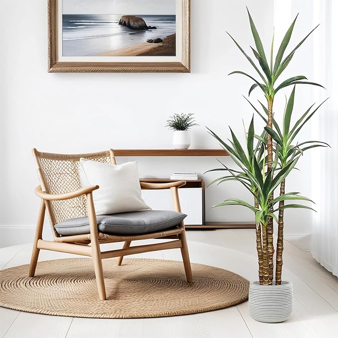 Artificial Trees 4.8Ft Faux Tree 4 Heads Agave Plants, Tall Plant Fake Plant with Plastic Pot for Home Decor, Office Decor