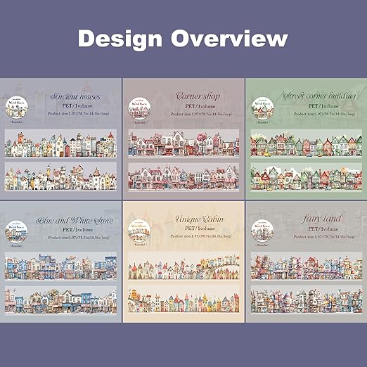 Weird House PET Tape Set with Clip, 6 Rolls of Vintage Town Stickers for Scrapbooking, Journaling, DIY Crafts, and Planners