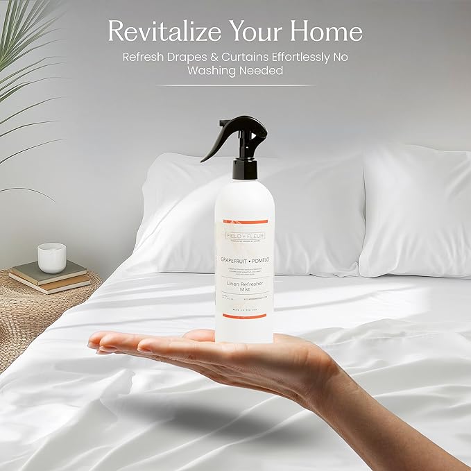 FIELD FLEUR Grapefruit Pomelo Linen & Room Spray 15.5 oz - Aromatic & Refreshing Bedding & Fabric Mist - Air Freshener for Clothes & Sofas - Notes of Grapefruit, Peach, Mint & Cassis - Made in USA