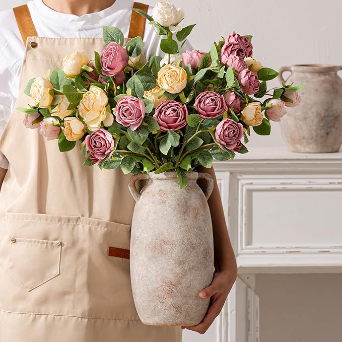 Ceramic Flower Vase 12 inch Farmhouse Rustic Vase Decorative Pottery Terracotta Tall Vases for Home Decor Table Mantle Fireplace Living Room Bathroom Wedding Centerpiece (Large-Terracota)