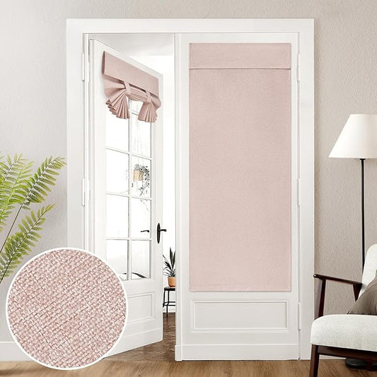 HOMEIDEAS 100% Linen Blackout French Door Curtains, Privacy Door Window Curtains, 26 X 68 Inch Room Darkening Blinds, Thermal Insulated Shades for Bedroom, 1 Panel, Blush Pink