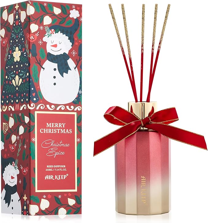 Airkeep Reed Diffuser Set - Christmas Spice Christmas Reed Diffuser with 8 Reed Sticks - Scented Oil Diffuser for Home & Office Diffuser Bathroom Shelf Decor - Ideal Gift for Holidays 7.1oz