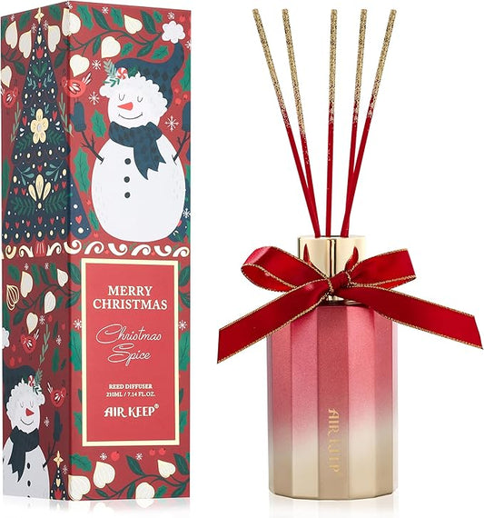 Airkeep Reed Diffuser Set - Christmas Spice Christmas Reed Diffuser with 8 Reed Sticks - Scented Oil Diffuser for Home & Office Diffuser Bathroom Shelf Decor - Ideal Gift for Holidays 7.1oz