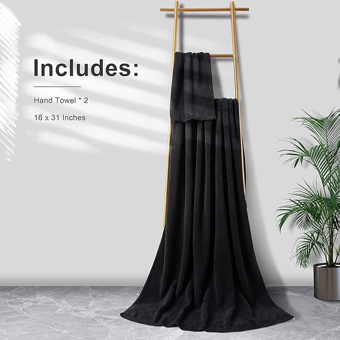 2 Piece Hand Towels Set,100% Microfiber - Quick Dry, Thick, Soft, Plush and Highly Absorbent Luxury Hotel & Spa Bath Towel for Bathroom, Pack of 2 (Black)