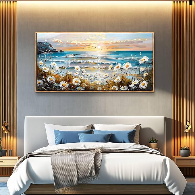 PHAOHUAXM Large Canvas Wall Art Flowers Farmhouse Bedroom Wall Painting Wall Decor For Living Room Office Marine Landscape Print Nature Beach picture Artwork Poster Modern Home Decorations 24x48 In