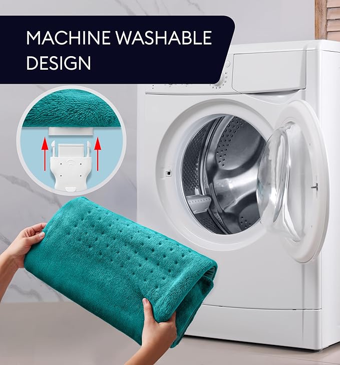 GENIANI Electric Throw - XL Heating Pad for Back Pain & Cramps Relief, Auto Shut Off, Machine Washable, Heat Pad, for All, Gifts for Women, Gifts for Men, Heat Patch (Viridian Green)