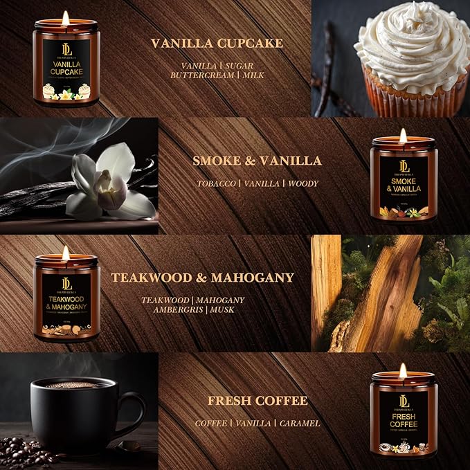 8 Pack Candles for Home Scented, Scented Candles Gifts Set for Women Men, 56 oz Soy Candle Set, Scents of Teakwood Mahogany/Smoke Vanilla/Cologne/Coffee/Patchouli Amber/Oak/Sandalwood/Cupcake