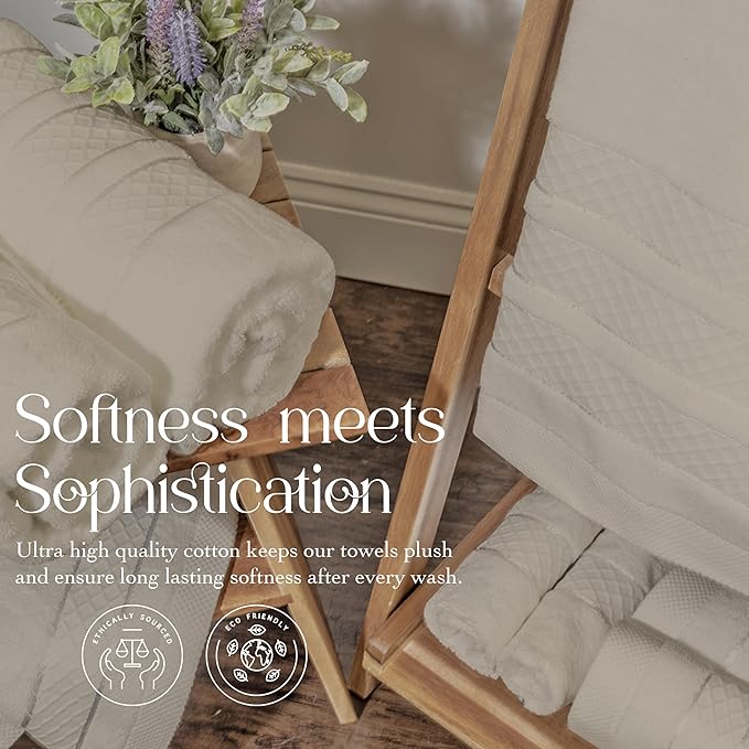Premium Towel Set: Super absorbent, quick-drying, soft, plush. Features hanging loop, fade-resistant, eco & skin-friendly dyes. Luxury dobby design for bath or spa. (Beige, Bath Towel Set of 4)