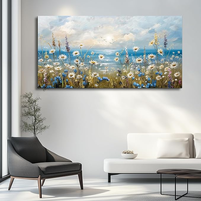 Canvas Wall Art for Living Room Large Wall Decor for Office Modern Bedroom Decorations White Flower Landscape Pictures Farmhouse Paintings Artwork Room Wall Mural Aesthetic Home Decor 60x30