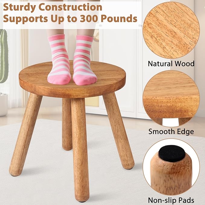 Round Solid Wooden Step Stool, Indoor Plant Stand, Wood Legs Detachable for Plant Stand, Stable 11.8 InchTall Flower Holder for Heavy Pots, Gardening Display for Decor Living Room Patio -Walnut