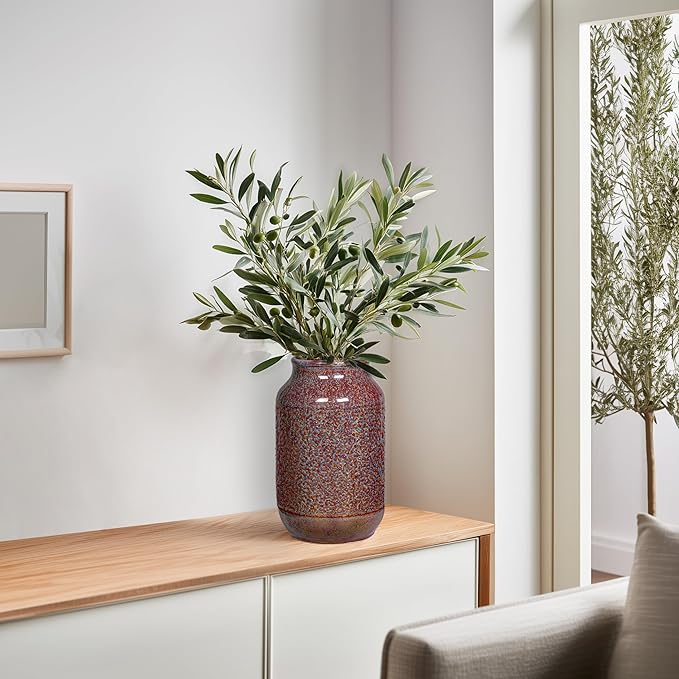 Brown Ceramic Vase for Home Decor - 9 inch Farmhouse Pottery Vase for Pampas Grass, Decorative Vases for Flowers, Farmhouse Decor, Kitchen, Mantle, Fall Decoration